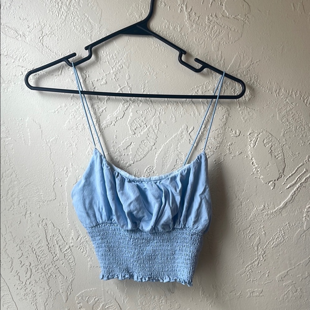 Blue Smocked Crop Camisole small